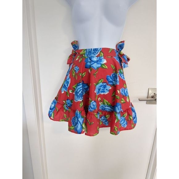 Red and blue flower floral tie mini skirt size S - Picture 1 of 7